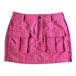 Pink Corduroy Mini Skirt with Pockets